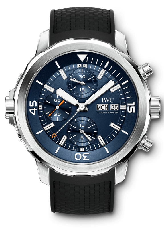  Shop Authentic IWC Aquatimer Automatic Chronograph 44mm Blue Dial Black Rubber Strap Watch for Men - IW376805 - Luxxuri