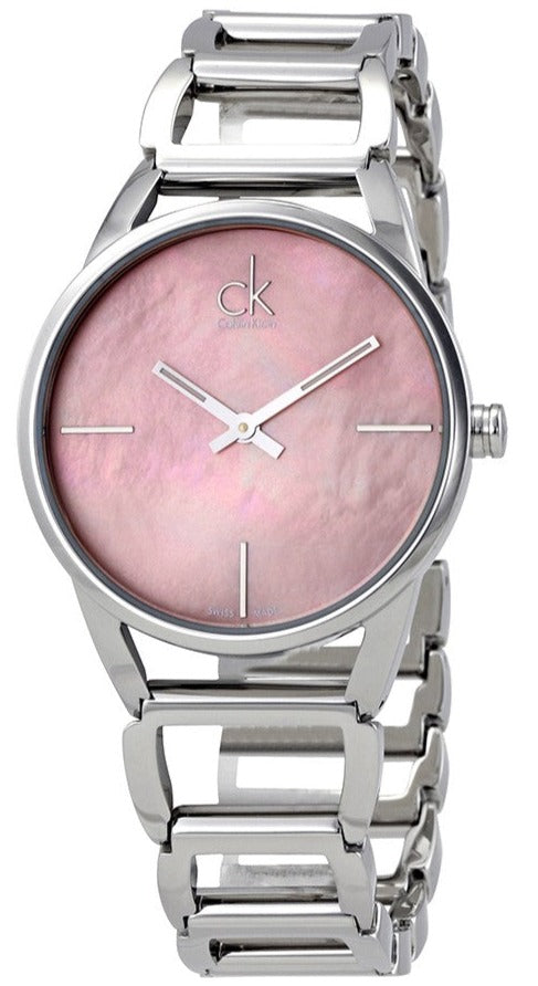  Shop Authentic Calvin Klein Stately Pink Mother of Pearl Dial Silver Steel Strap Watch for Women - K3G2312E - Luxxuri