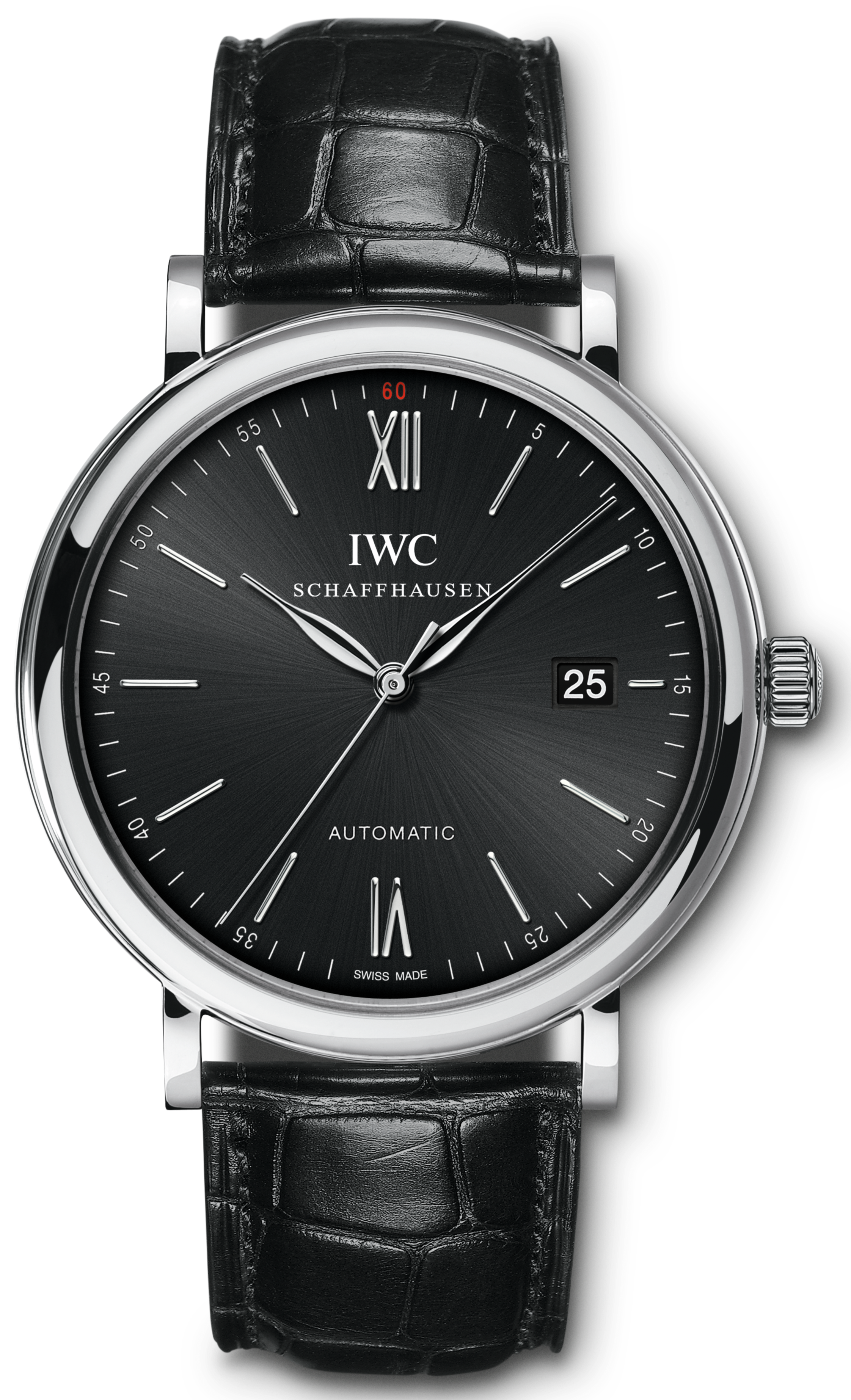 IWC Portofino Automatic Black Dial Black Leather Strap Watch for Men - IW356502