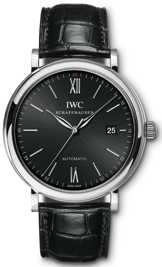  Shop Authentic IWC Portofino Automatic Black Dial Black Leather Strap Watch for Men - IW356502 - Luxxuri