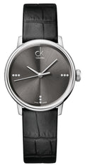  Shop Authentic Calvin Klein Grey Dial Black Leather Strap Watch for Women - K2Y2Y1CU - Luxxuri