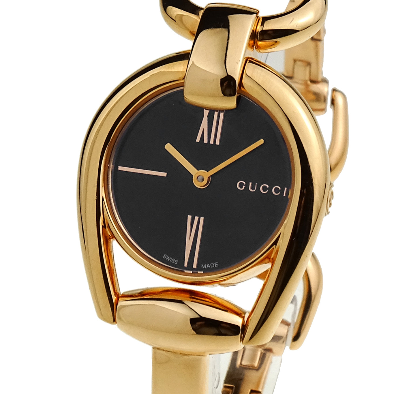  Shop Authentic Gucci Horsebit Collection Black Dial Rose Gold Steel Strap Watch For Women - YA139507 - Luxxuri