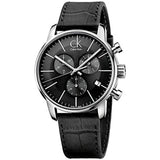  Shop Authentic Calvin Klein Post Minimal Chronograph Black Dial Black Leather Strap Watch for Men - K7627107 - Luxxuri