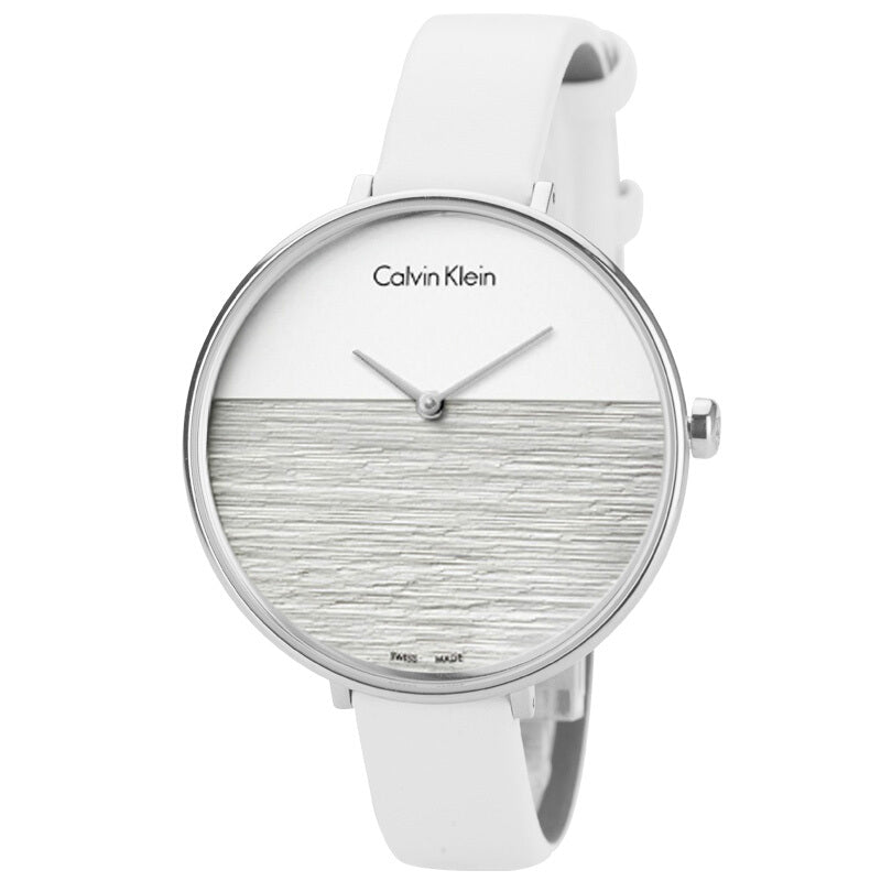  Shop Authentic Calvin Klein Rise White Grey Dial White Leather Strap Watch for Women - K7A231L6 - Luxxuri