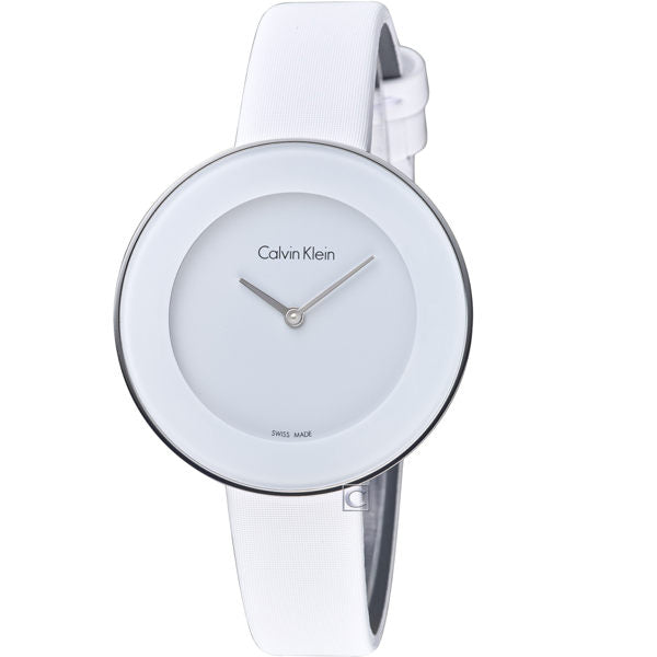  Shop Authentic Calvin Klein Chic White Dial White Leather Strap Watch for Women - K7N23TK2 - Luxxuri