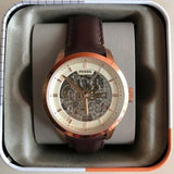  Shop Authentic Fossil Townsman Automatic Skeleton White Dial Brown Leather Strap Watch for Men - ME3078 - Luxxuri