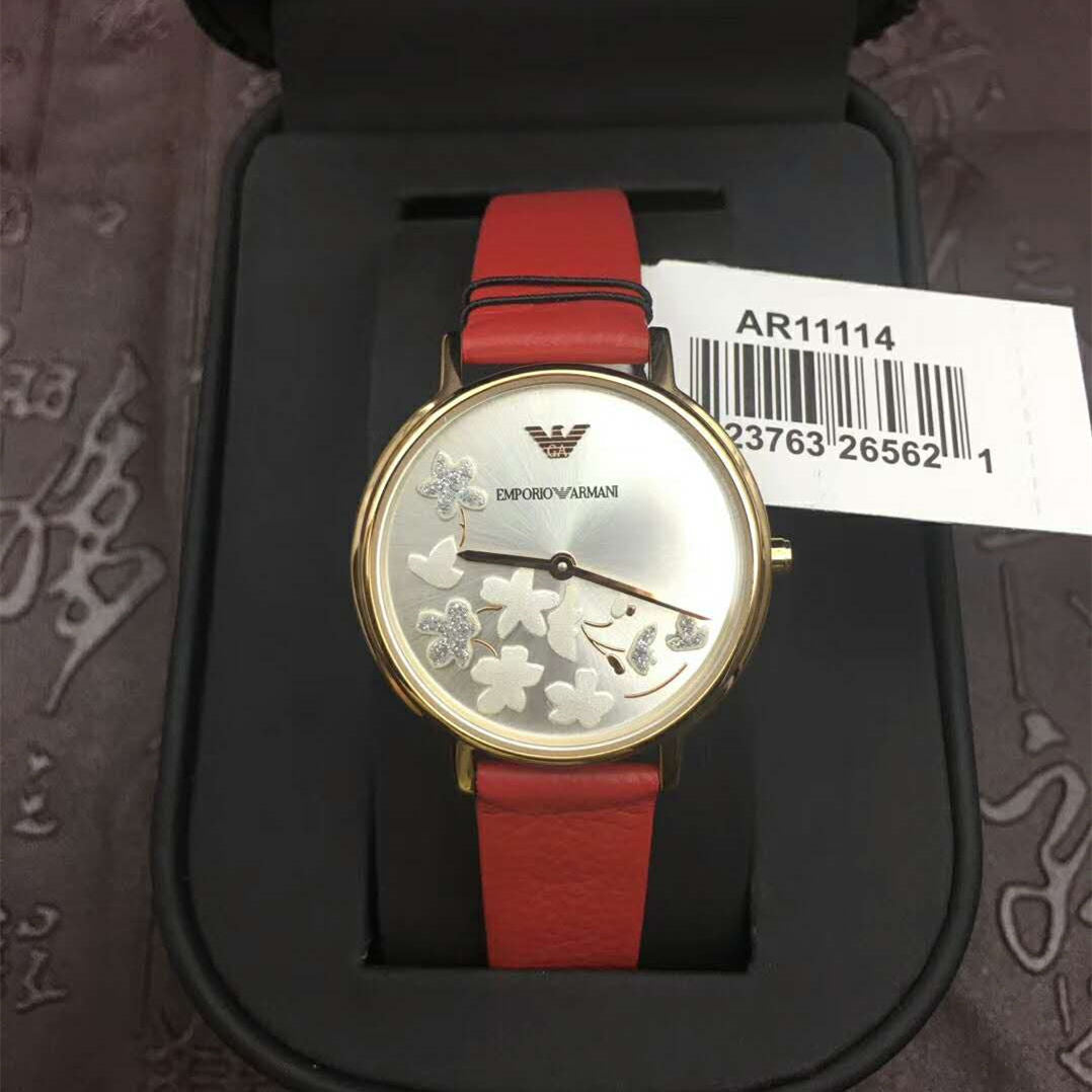  Shop Authentic Emporio Armani Kappa Classic Quartz Silver Dial Red Leather Strap Watch For Women - AR11114 - Luxxuri