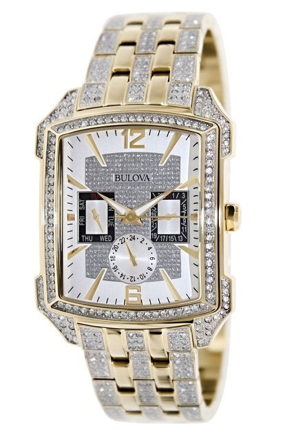  Shop Authentic Bulova Crystal Chronograph White Dial Two Tone Steel Strap Watch for Men - 98C109 - Luxxuri