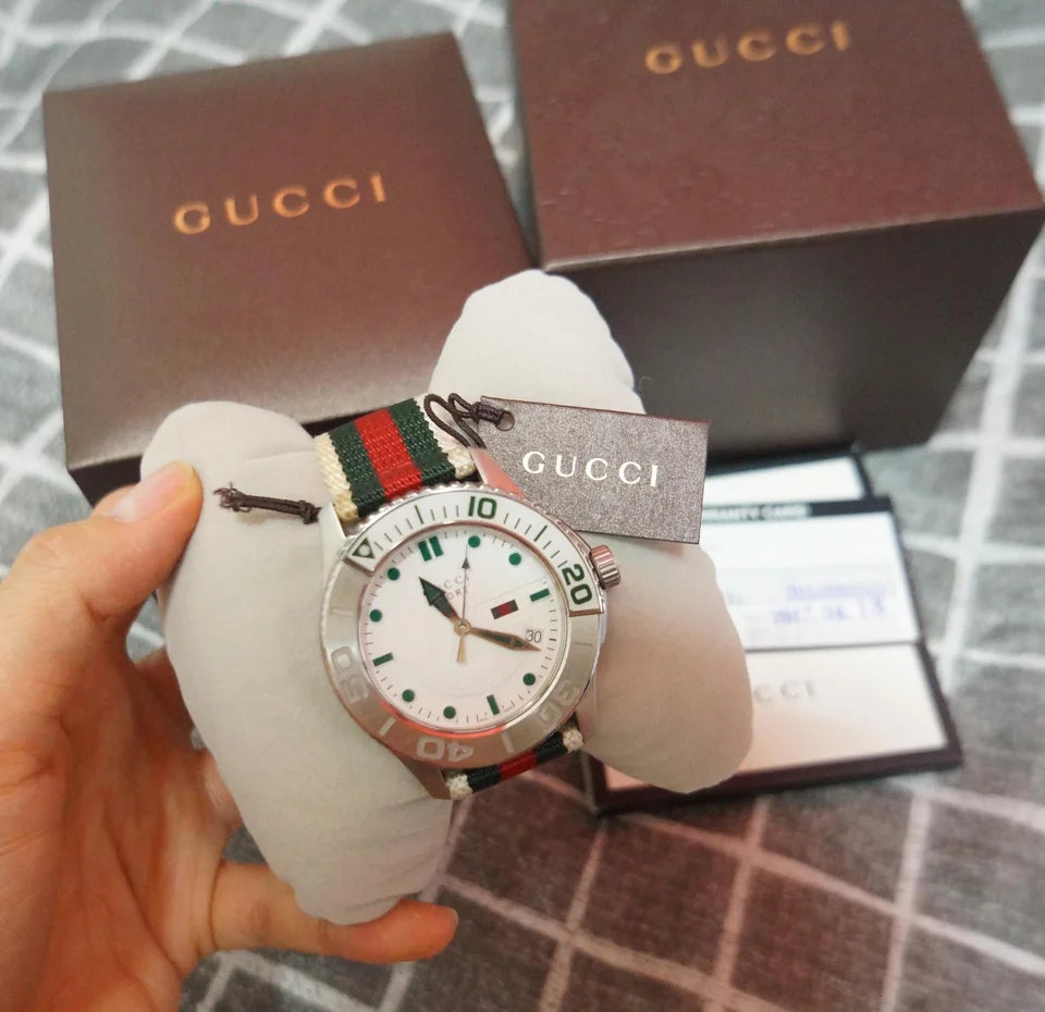  Shop Authentic Gucci G Timeless White Dial Two Tone Nylon Strap Watch For Men - YA126231 - Luxxuri