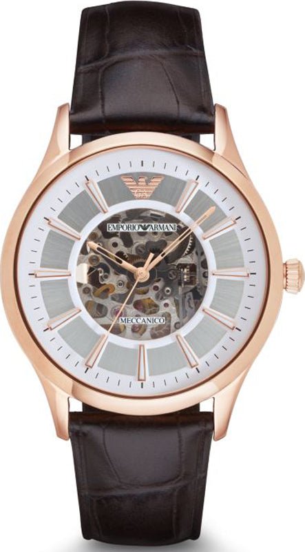  Shop Authentic Emporio Armani Epoca White Skeletal Dial Black Leather Strap Watch For Men - AR2073 - Luxxuri