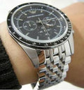  Shop Authentic Emporio Armani Tazio Chronograph Black Dial Silver Steel Strap Watch For Men - AR5988 - Luxxuri