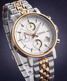  Shop Authentic Fossil Boyfriend Chronograph White Dial Two Tone Steel Strap Watch for Women - ES3840 - Luxxuri