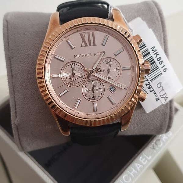  Shop Authentic Michael Kors Lexington Chronograph Rose Gold Dial Black Leather Strap Watch For Men - MK8516 - Luxxuri