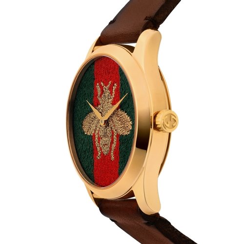  Shop Authentic Gucci G Timeless Quartz Green & Red Dial Brown Leather Strap Watch For Men - YA126451 - Luxxuri