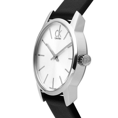  Shop Authentic Calvin Klein City Silver Dial Black Leather Strap Watch For Women - K2G231C6 - Luxxuri