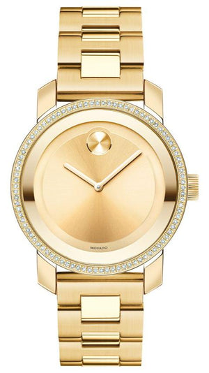  Shop Authentic Movado Bold Diamonds Gold Dial Gold Steel Strap Watch for Women - 3600150 - Luxxuri