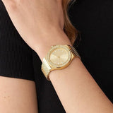  Shop Authentic Michael Kors Lennox Three-Hand Gold Dial Gold Mesh Bracelet Watch For Women - MK7335 - Luxxuri