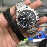  Shop Authentic Fossil Dean Chronograph Black Dial Silver Steel Strap Watch for Men - FS4542 - Luxxuri