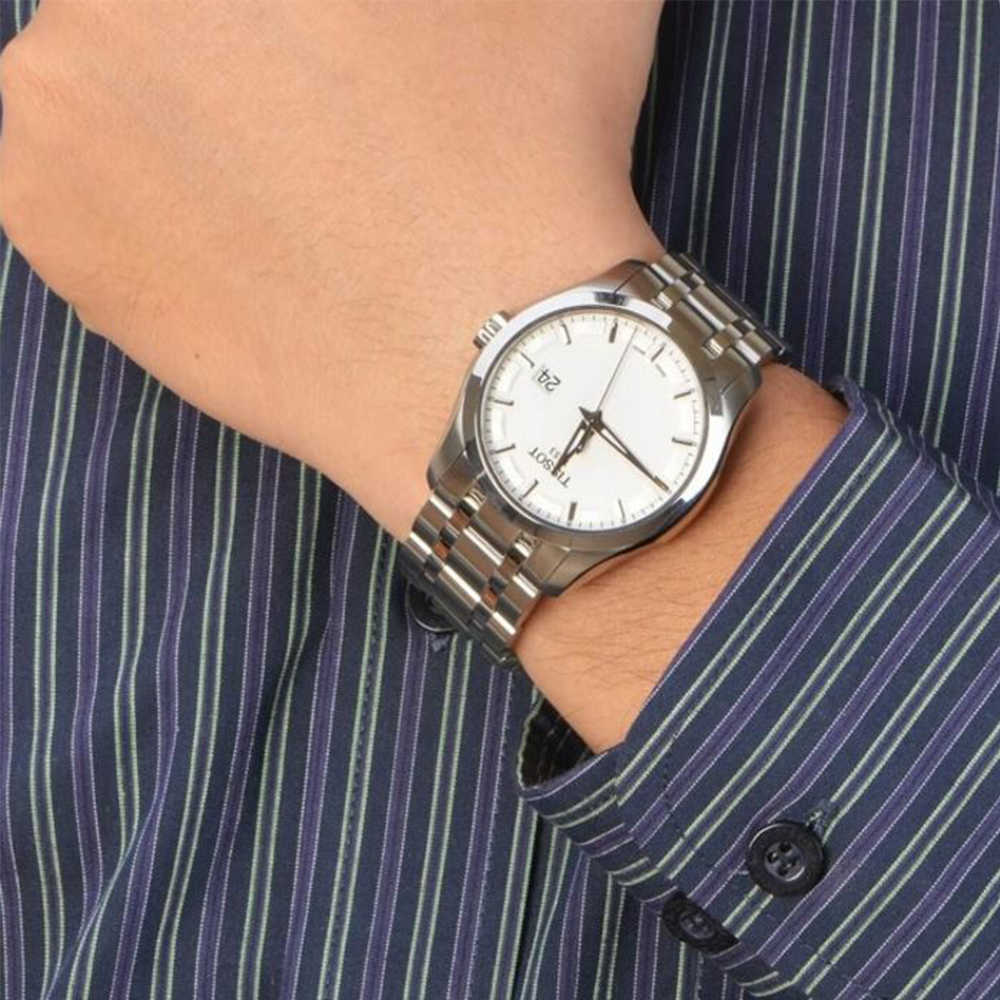 Tissot T Trend Couturier Chronograph White Dial Silver Steel Strap Watch For Men - T035.410.11.031.00