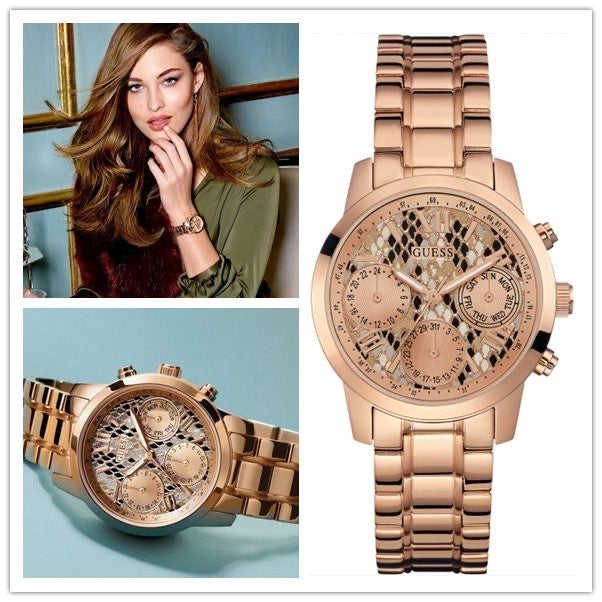 Shop Authentic Guess Mini Sunrise Quartz Rose Gold Dial Rose Gold Steel Strap Watch For Women - W0448L9 - Luxxuri