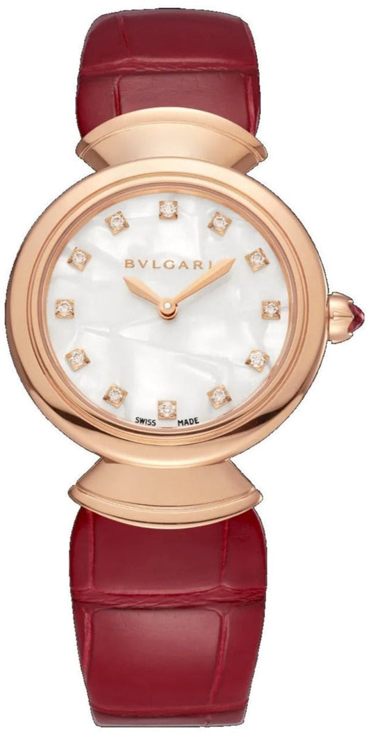  Shop Authentic Bvlgari Divas Dream Diamonds Mother of Pearl Dial Red Leather Strap Watch for Women - DREAM102840 - Luxxuri