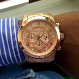  Shop Authentic Michael Kors Runway Chronograph Rose Gold Dial Rose Gold Steel Strap Watch for Men - MK8096 - Luxxuri
