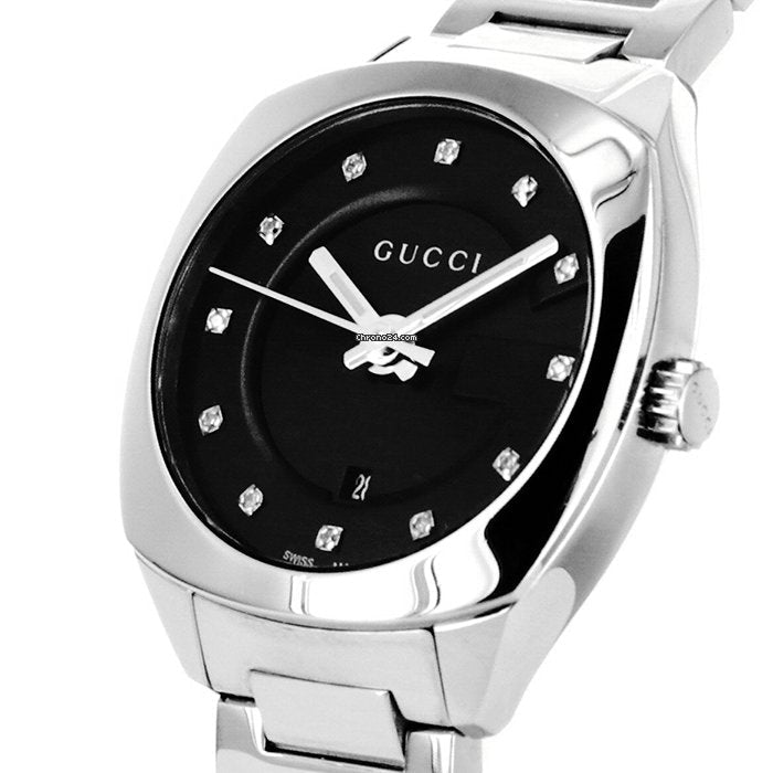  Shop Authentic Gucci GG2570 Diamonds Black Dial Silver Steel Strap Watch For Women - YA142503 - Luxxuri