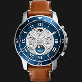  Shop Authentic Fossil Grant Sport Automatic Skeleton Blue Dial Brown Leather Strap Watch for Men - ME3140 - Luxxuri