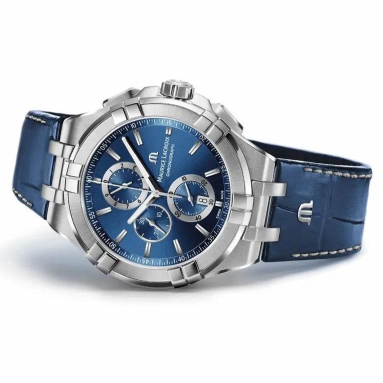  Shop Authentic Maurice Lacroix Aikon Chronograph Blue Dial Blue Leather Strap Watch for Men - AI1018-SS001-430-1 - Luxxuri