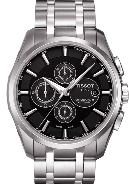 Tissot Couturier Chronograph Black Dial Silver Steel Strap Watch For Men - T035.617.11.051.00