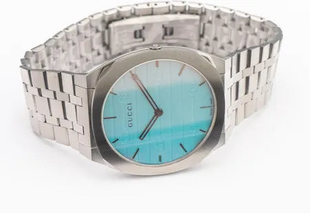  Shop Authentic Gucci 25H Quartz Turquoise Dial Silver Steel Strap Watch For Women - YA163409 - Luxxuri