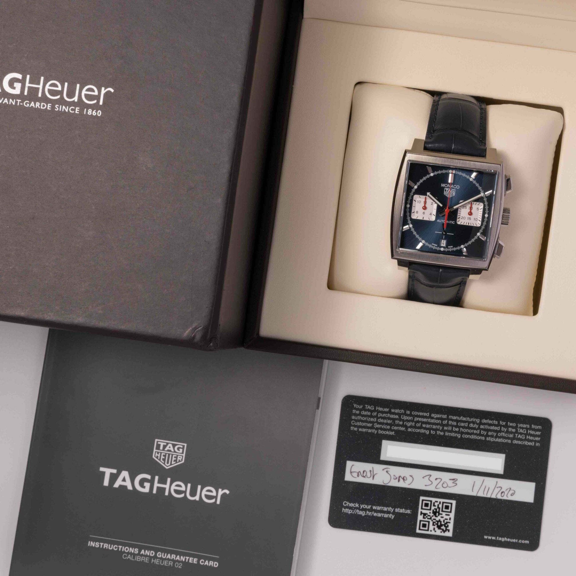  Shop Authentic Tag Heuer Monaco Automatic Chronograph Blue Dial Blue Leather Strap Watch for Men - CBL2111.FC6453 - Luxxuri