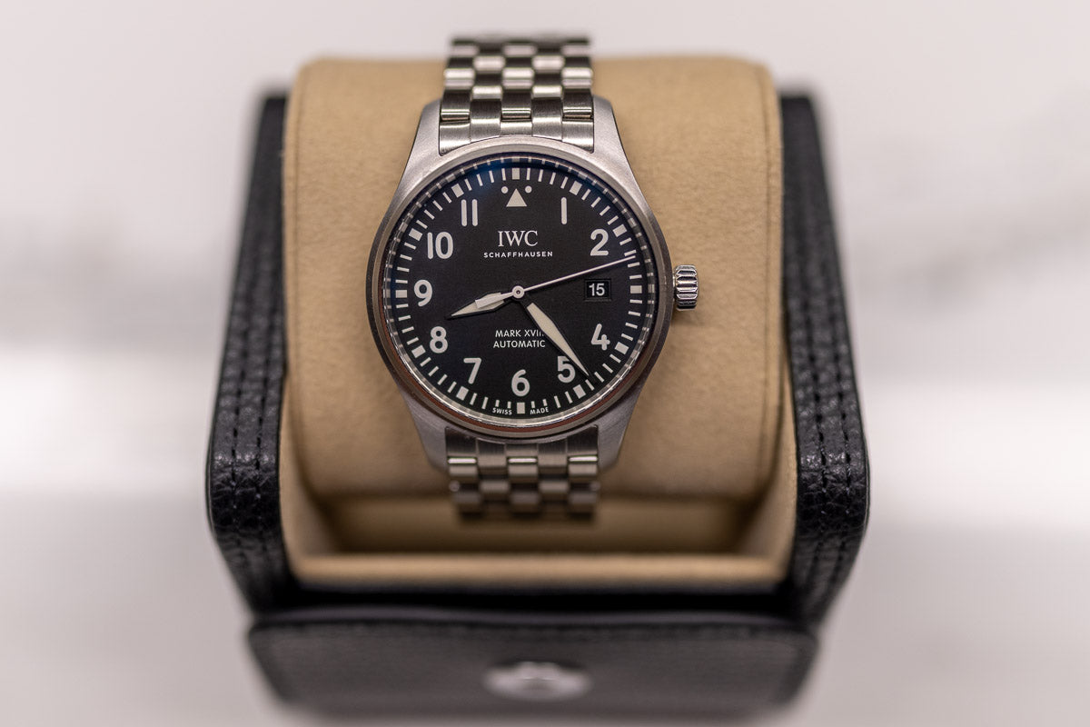  Shop Authentic IWC Pilot’s Watch Mark XVIII Black Dial Silver Steel Strap Watch for Men - IW327015 - Luxxuri