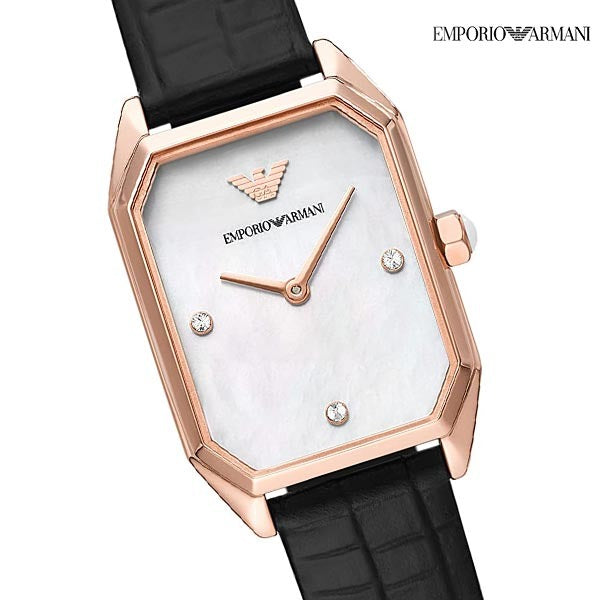  Shop Authentic Emporio Armani Gioia Quartz Mother of Pearl Dial Black Leather Strap Watch For Women - AR11390 - Luxxuri