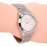  Shop Authentic Gucci G Timeless Diamonds Mother of Pearl Dial Silver Steel Strap Watch For Women - YA126510 - Luxxuri