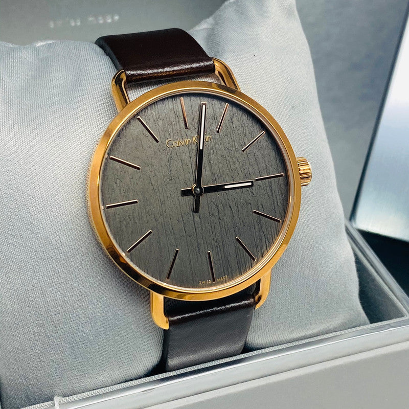 Shop Authentic Calvin Klein Even Grey Dial Brown Leather Strap Watch for Women - K7B216G3 - Luxxuri