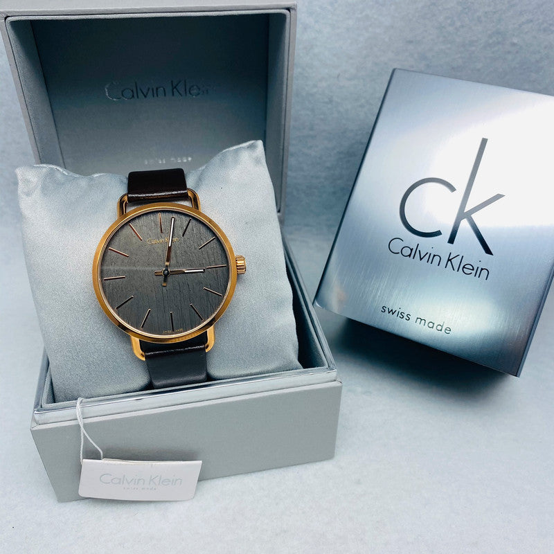  Shop Authentic Calvin Klein Even Grey Dial Brown Leather Strap Watch for Women - K7B216G3 - Luxxuri