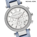  Shop Authentic Michael Kors Parker Silver Dial Blue Leather Strap Watch For Women - MK6936 - Luxxuri