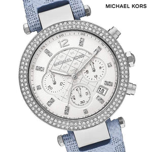  Shop Authentic Michael Kors Parker Silver Dial Blue Leather Strap Watch For Women - MK6936 - Luxxuri