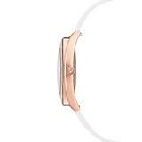  Shop Authentic Swarovski Crystalline Aura Silver Dial White Leather Strap Watch for Women - 5519453 - Luxxuri