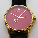  Shop Authentic Gucci G Timeless Coral Red Dial Black Leather Strap Watch For Men - YA126464 - Luxxuri