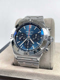  Shop Authentic Breitling Chronomat B01 42mm Blue Dial Silver Steel Strap Watch for Men - AB0134101C1A1 - Luxxuri