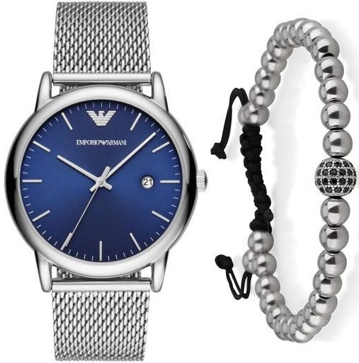  Shop Authentic Emporio Armani Luigi Quartz Blue Dial Silver Mesh Bracelet Watch For Men - AR11230 - Luxxuri