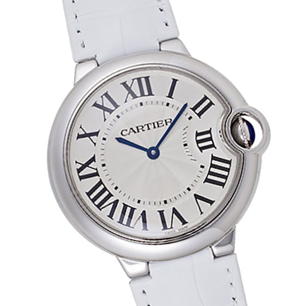  Shop Authentic Cartier Ballon Bleu de Cartier Silver Dial White Leather Strap Watch for Women - W6920087 - Luxxuri