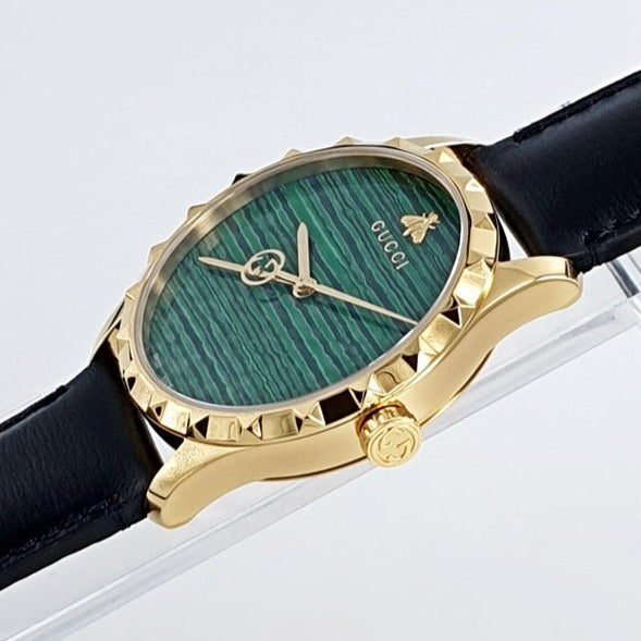  Shop Authentic Gucci Le Marche Des Merveilles Quartz Green Dial Black Leather Strap Watch For Women - YA126463 - Luxxuri
