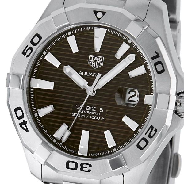  Shop Authentic Tag Heuer Aquaracer Calibre 5 Automatic Sunray Brown Dial Silver Steel Strap Watch for Men - WAY2018.BA0927 - Luxxuri