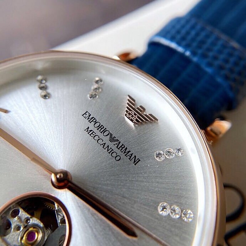 Emporio Armani Gianni T-Bar Analog Silver Dial Blue Leather Strap Watch For Women - AR60020