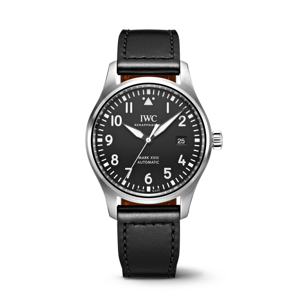  Shop Authentic IWC Pilot's Mark XVIII 40mm Black Dial Black Leather Strap Watch for Men - IW327001 - Luxxuri