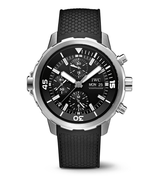  Shop Authentic IWC Aquatimer Chronograph Black Dial Black Leather Strap Watch for Men - IW376803 - Luxxuri