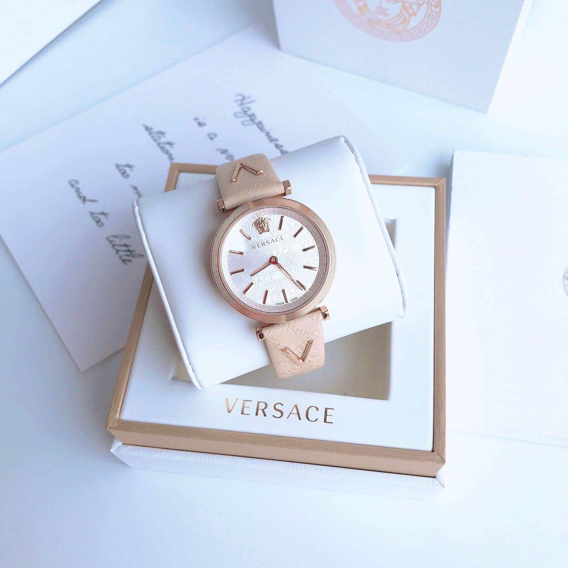  Shop Authentic Versace V-Twist White Dial White Leather Strap Watch for Women - VELS00419 - Luxxuri